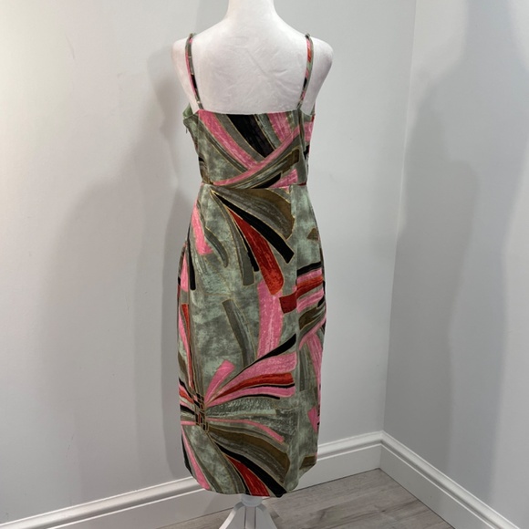 NWT Jason Wu Abstract Print Linen Blend Faux Wrap Midi Green & Pink Dress Size 4 - Picture 6 of 15